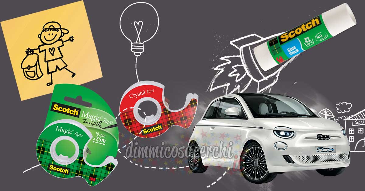 Vinci Fiat 500 Elettrica con Post-it e Scotch