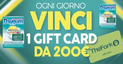 concorso Daygum 2026 vinci gift card TheFork 200 euro codice confezione