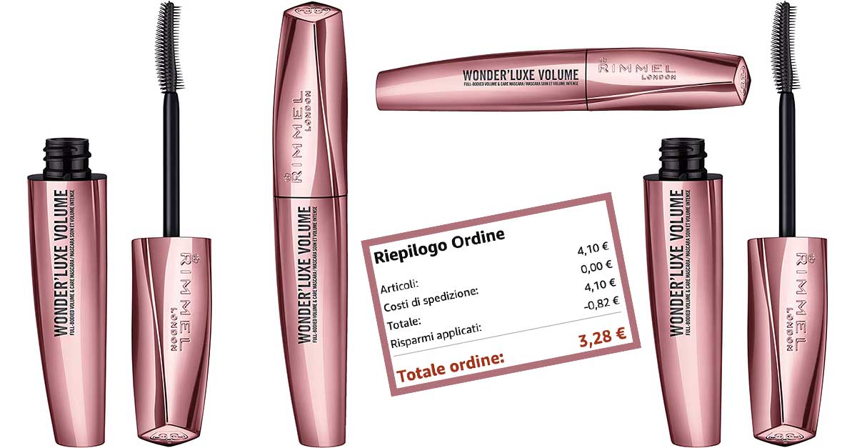 Super offerta Amazon: mascara Rimmel London Volumizzante Wonder'Luxe a 3,28€ (invece di 13,90€) 2 Mascara Rimmel London Volumizzante Wonder