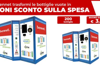 Buoni sconto Bennet riciclando le bottiglie di plastica