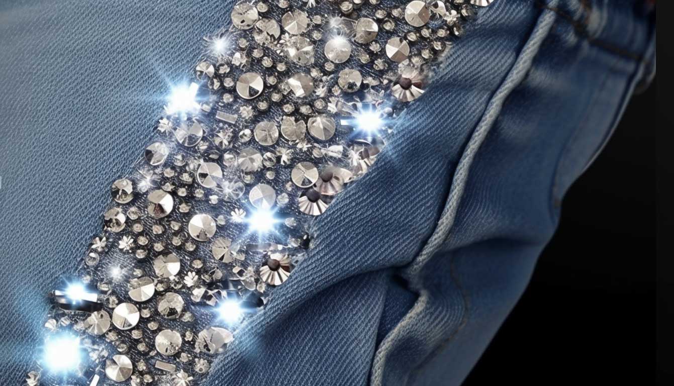 Jeans rotti riparati con strass