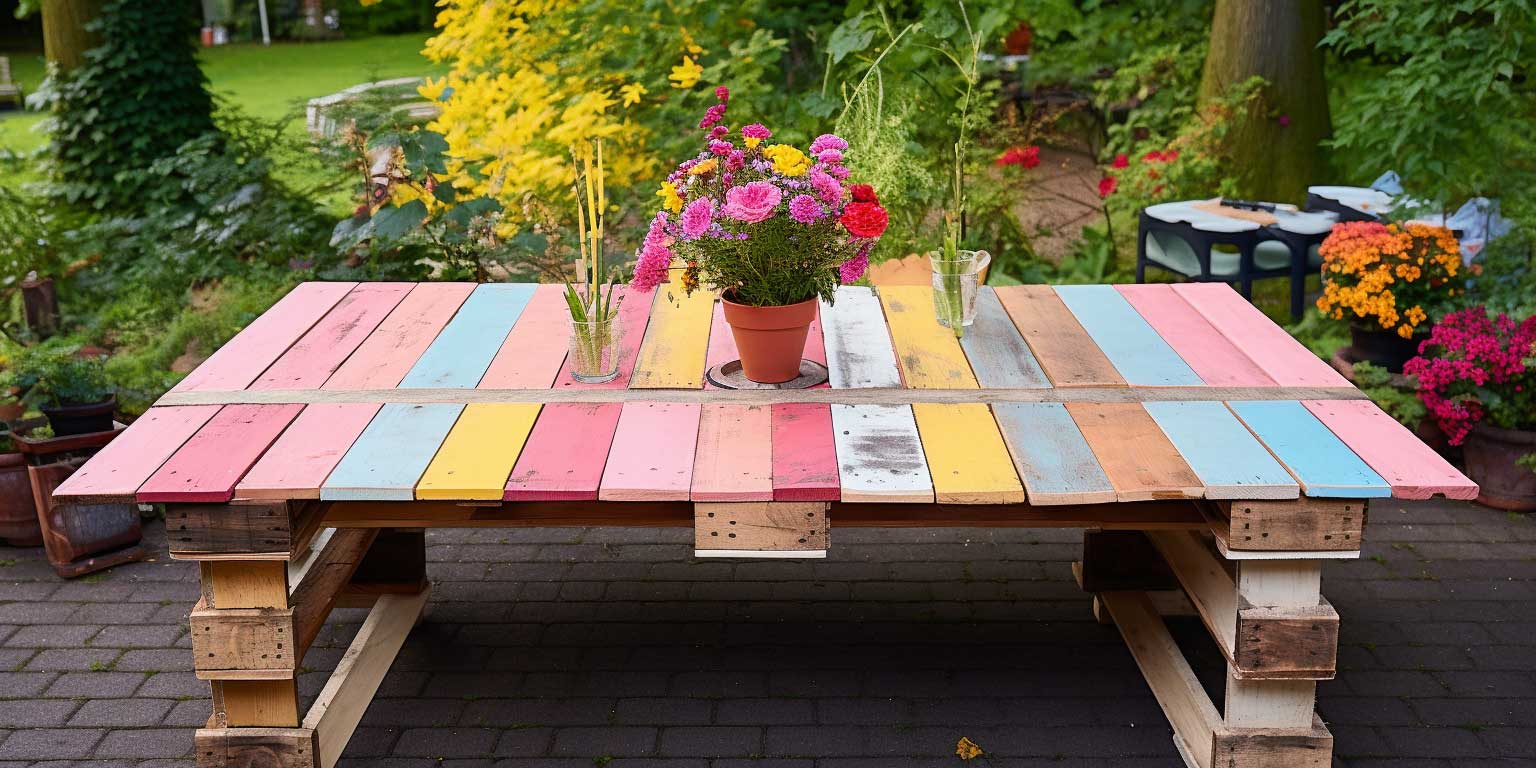 Tavolino colorato realizzato con pallet