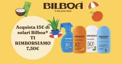 cashback Bilboa Ti Rimborsa solari Acqua e Sapone rimborso 7,50 euro 2026