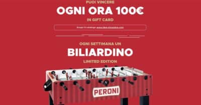 Concorso La Squadra Peroni birra Peroni Nastro Azzurro gift card e biliardino