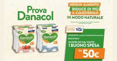 Concorso Vinci subito un buono spesa con Danacol, 62 buoni spesa da 50 euro nei supermercati Végé