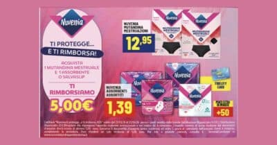 cashback Nuvenia ti protegge e ti rimborsa mutandine mestruali assorbenti 5 euro 2026