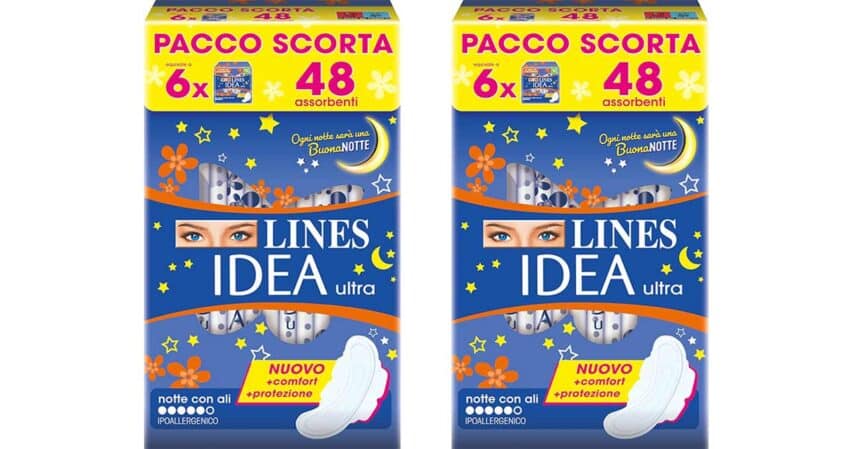 48 Assorbenti Lines Idea Ultra Notte con Ali a 2,11€ su Amazon