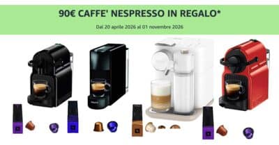 Buono sconto Nespresso Amazon 2026 90 euro caffè in regalo