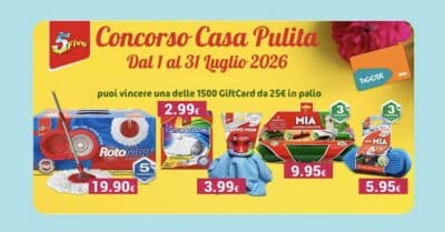 Concorso Casa Pulita con Super Five Gift Card Tigotà 25 euro