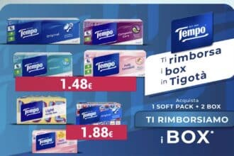 Fazzoletti Tempo soft pack e box per il cashback da Tigotà