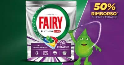 cashback Fairy Miracle 50% rimborso pastiglie lavastoviglie 2026
