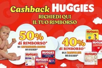 cashback Huggies 2026 rimborso 40 50 percento pannolini mutandine acquisto GDO Amazon