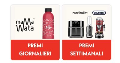 Premi concorso Lago Casa Lago 2026 borraccia Mama Wata Nutribullet e De Longhi