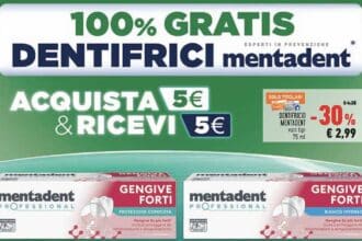 Prova gratis Mentadent: anticipazione cashback 100% sui dentifrici