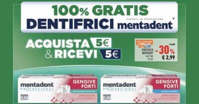 Prova gratis Mentadent: anticipazione cashback 100% sui dentifrici