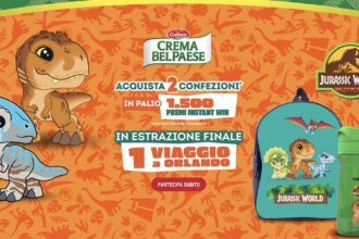 concorso Crema Bel Paese Piccoli esploratori Jurassic World 2026 zaino borraccia viaggio Orlando