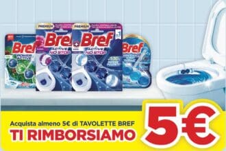 Cashback Bref 2026, rimborso 5 euro su tavolette WC valido anche su Amazon