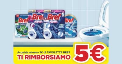 Cashback Bref 2026, rimborso 5 euro su tavolette WC valido anche su Amazon