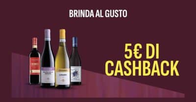Cashback Brinda al Gusto 2026 rimborso 5 euro sui vini Cesari Leonardo Da Vinci e Vigneti Romio