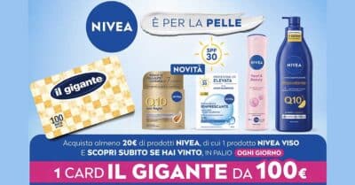 Concorso NIVEA x Il Gigante 2026 con Gift Card in palio nei supermercati Il Gigante