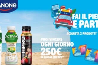 Concorso Danone fai il pieno e parti buono Enilive 250 euro Activia Hipro