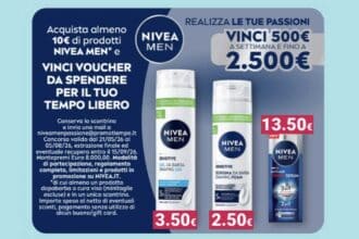 Concorso Nivea Men Vivi la Tua Passione 2026 vinci voucher 500 euro e 2500 euro