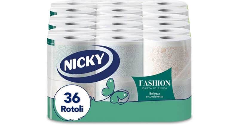 carta igienica Nicky Fashion 36 rotoli offerta Amazon