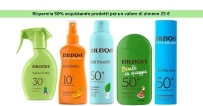 Prodotti solari BilBoa in offerta su Amazon creme oli stick solari sconto 50%