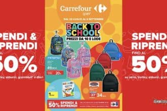 Carrefour Spendi e Riprendi scuola 2026 con buoni sconto sul materiale scolastico