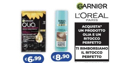 cashback Garnier Olia L'Oréal Ritocco Perfetto rimborso Acqua e Sapone