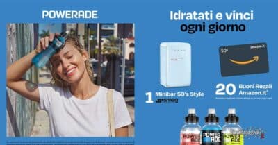 concorso Powerade Idratati e Vinci buoni Amazon e minibar Smeg in palio