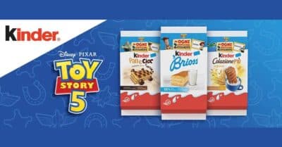 etichette Toy Story 5 omaggio Kinder Brioss Colazione Più agosto settembre 2026