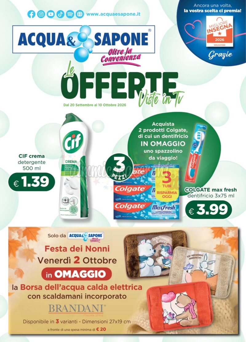 Volantino Acqua e Sapone nazionale: le offerte 20 Settembre al 10 Ottobre 2026
