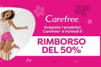 cashback Carefree ti rimborsa 50% prodotti proteggislip Cotton Plus Organic 2026
