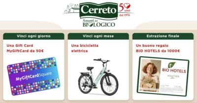 Concorso Cerreto Bio gift card bici elettrica buono hotel bio