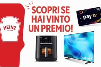 concorso Heinz It's Showtime 2026 vinci Gift Card Pay Tv friggitrice Smart Tv Samsung