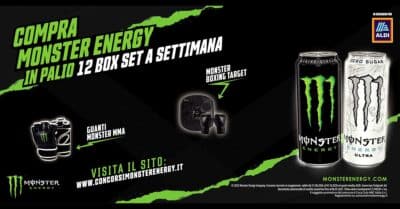Concorso Monster Energy Aldi 2026 con 60 box set boxing target e guanti MMA in palio