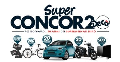 Super Concorso 20 anni Decò premi Fiat 500 scooter Honda TV Samsung Gift Card