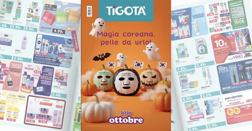 Volantino Tigotà ottobre 2026 con sconto 30% sulla cosmesi coreana, concorsi e cashback