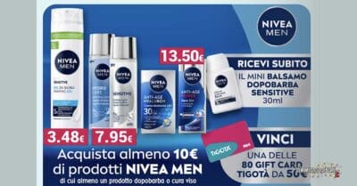 Gift card Tigotà e Wash Gel Sensitive Nivea Men in palio nel concorso La skincare che ti premia