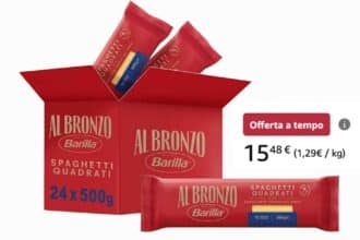 Barilla Al Bronzo Spaghetti Quadrati 24 confezioni offerta Prime Day Amazon sconto 50%